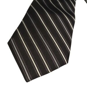 GEORGE‎ Mens Striped Necktie Black White Silver Formal Dress Neckwear